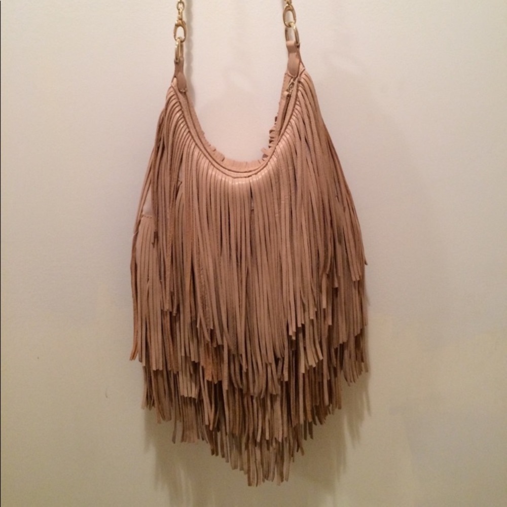 Monserat De Lucca cream fringe handbag